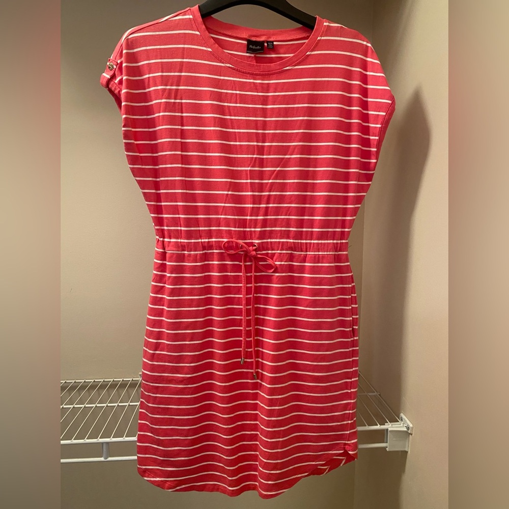 New Rafaella Striped Pink Dress with Drawstring Waist and Side Pockets size S